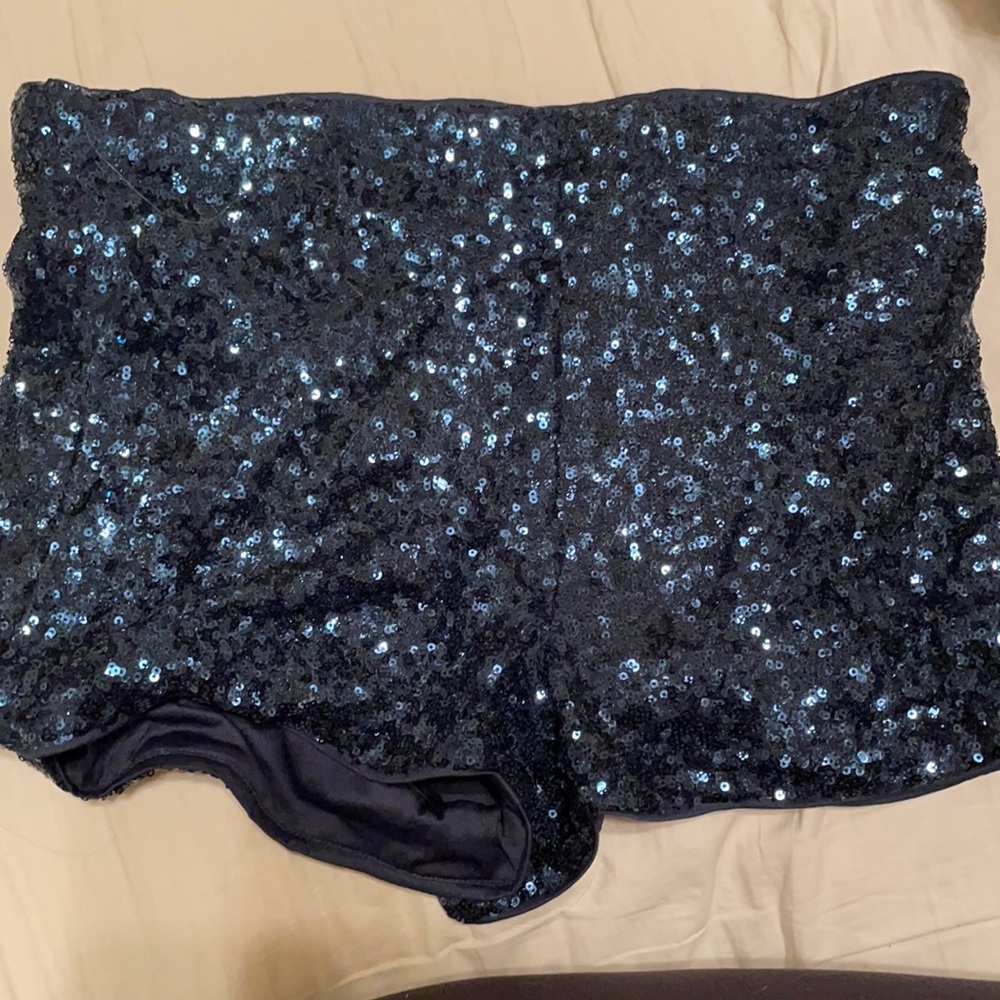 Blue high waisted sequin shorts